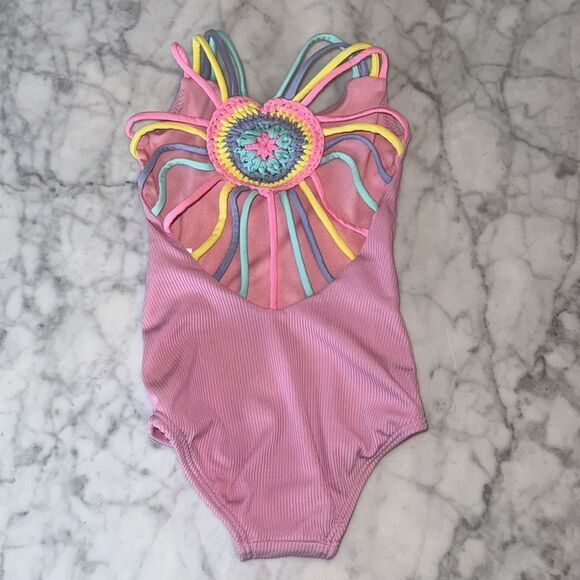 Peixoto Pink Swimsuit with Multicolor Crochet Detail - Picture 5 of 6